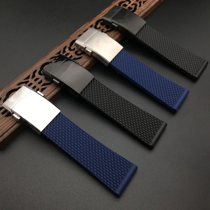 

Top brand Quality Black blue soft Silicone Rubber Watch band For navitimer/avenger/Breitling strap 24mm WatchBand Bracelet