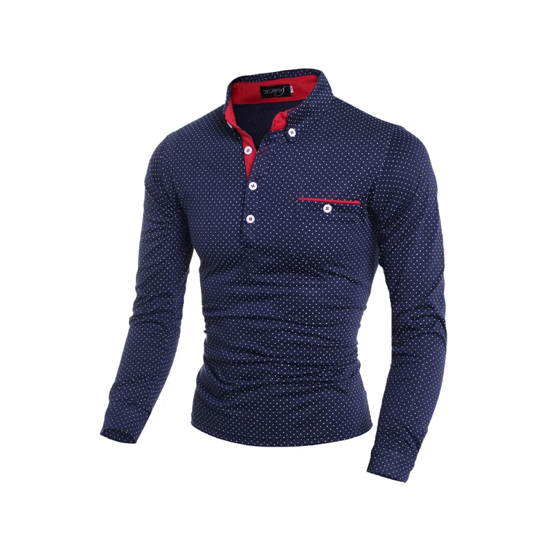 

2019 New Brands Mens Dot Long Sleeve POLO Shirts Brands Long Sleeve Camisas Polo Stand Collar Male Polo Shirt Size 3XL.