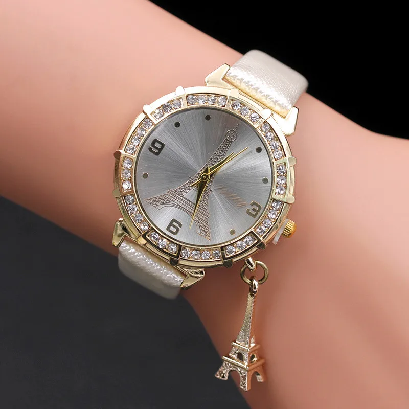 

Duobla Best selling Women Quartz Wrist The Eiffel Tower Rhinestone pendant Wrist Watch Dress Clock relojes para mujer 2019 40Q