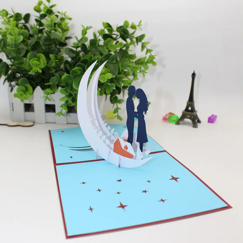  3D Laser Cut Handmade Moonlight Sweet Lover Paper Invitation Greeting Cards PostCard Valentine's Da - 32840472393