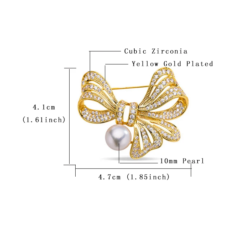 Высокое качество кубический цирконий бабочка с жемчужиной брошь булавки Блестящий Золотой Цвет Кристалл бант Медная брошь для женщин Свадебные украшения