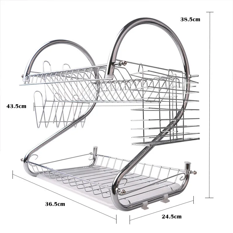 1 шт. 2 Слои со сушилкой для посуды s-образная кисть для посуда полка для тарелок столовые приборы чашки стойки сливной чашей кухонная посуда стойка полки Кухня аксессуары