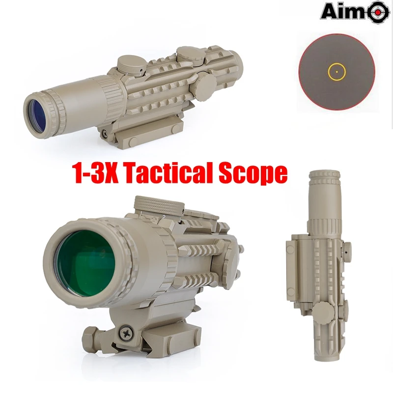 

Aim AIrsoft 1-3x28 Riflescope Yellow Illuminated Rangefinder Reticle Shotgun Air Hunting Scope With Lens Cover 1-3 Times AO3033