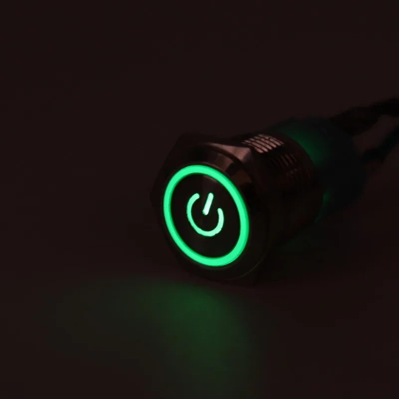 19 мм металлический кнопочный переключатель светодиодный блок питания Блокировка с фиксацией моментальная Перезагрузка 1NO 1NC красный синий желтый зеленый белый 3v6v12v24 - Цвет: Зеленый