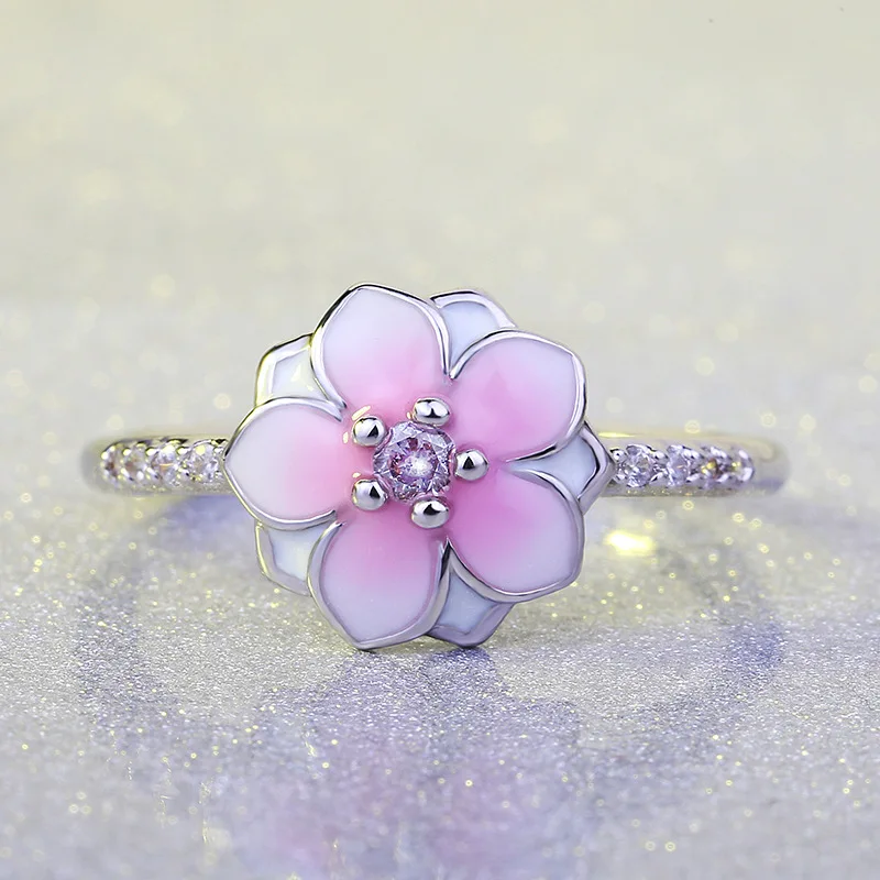 Популярное 925 пробы Серебряное кольцо с прозрачным AAA кубическим цирконием Лидер продаж розовое Персиковое кольцо для женщин ювелирные изделия