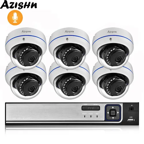 AZISHN 4MP H.265 8CH POE NVR домашняя система безопасности 4MP 3MP аудио запись Металл наружное видео наблюдение IP купольная камера комплект ONVIF - Color: 8CH NVR and 6 Camera