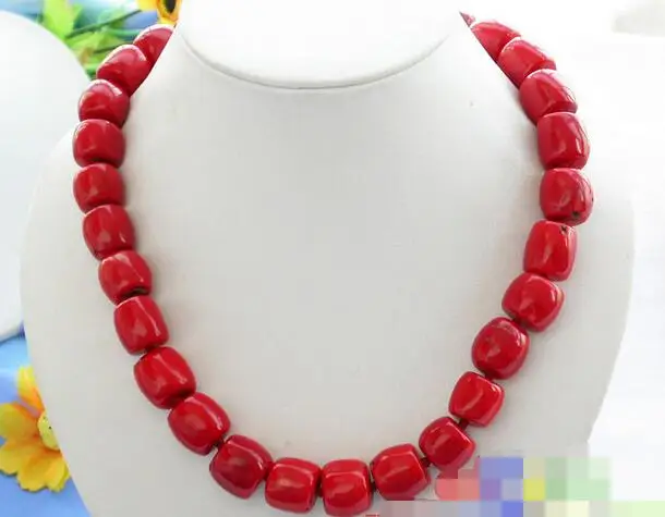 

3564 column red coral bead NECKLACE