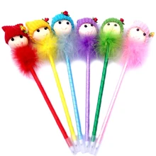 Шариковые ручки милые куклы голова шариковая ручка с перьями для студентов канцелярские принадлежности для офиса школы Kawaii материал Escolar Stylo