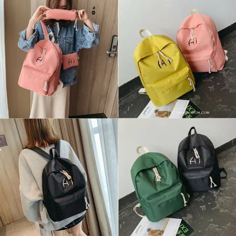 

3pcs Backpack Women Canvas Travel Bookbags School Bags for Teenage Girls Candy Color Fashion Backpacks