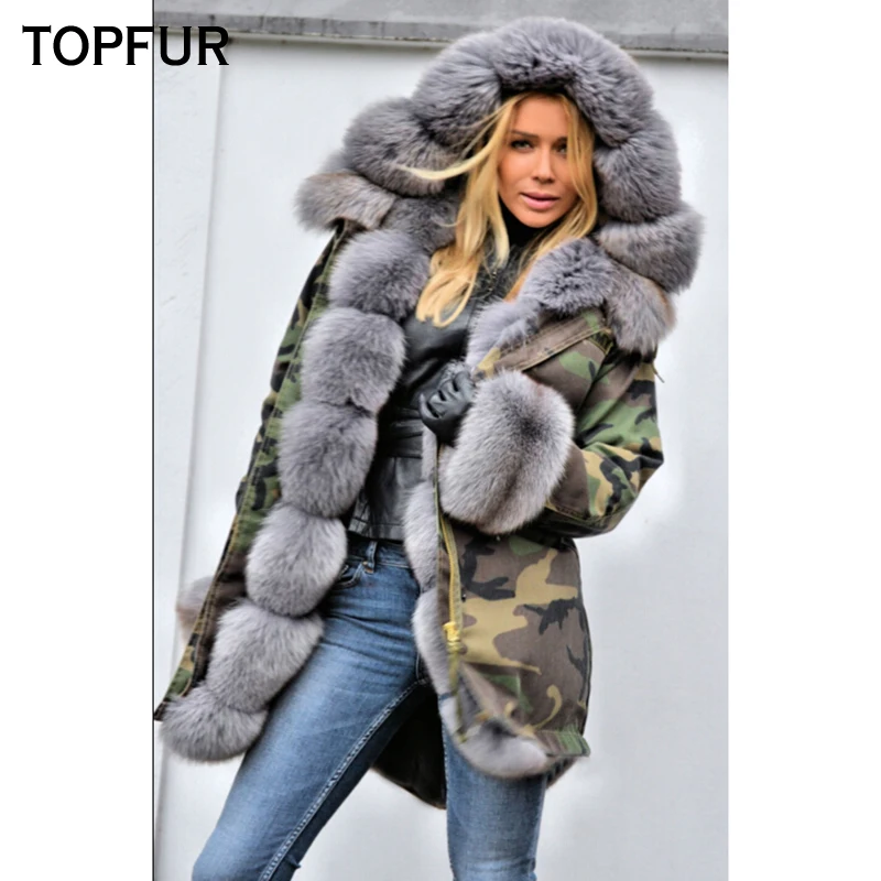 TOPFUR 2018 Winter Parka Women Real Fur Fluffy Natural Fox Fur Collar And Cuff Luxury Fashion New Thick Warm Real Fur Parkas
