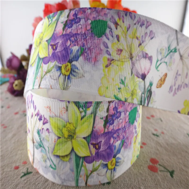 Лента Корсажная с цветочным принтом 38 мм 10 ярдов/партия|ribbon diy|printed grosgrain ribbongrosgrain