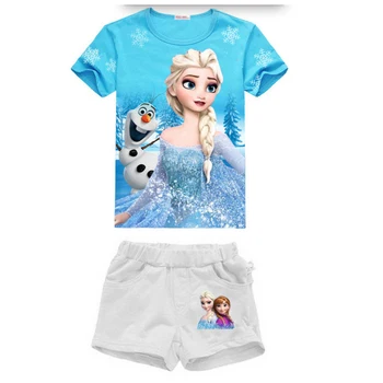 

Summer Girls Clothes Set Fashion Children Sports Suits Elsa Anna Princess Kids Girls Short Sleeve T-shirt Tops + Shorts New