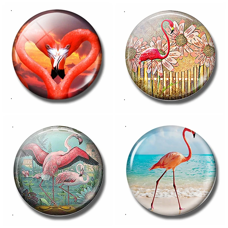 

"Red-crowned Crane" 30 MM Fridge Magnet Bird Glass Dome Magnetic Refrigerator Stickers Flamingo Creative Home Decor Accessories