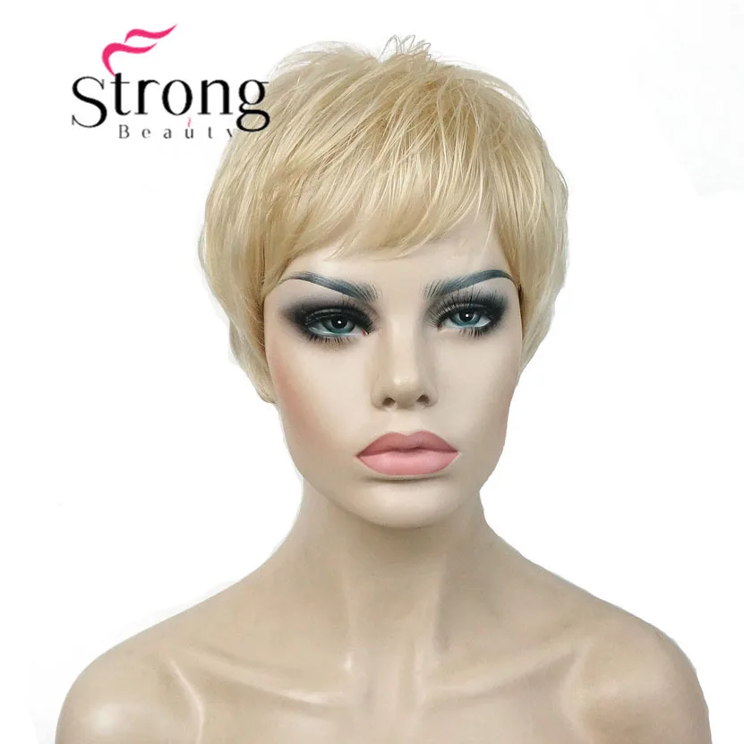 StrongBeauty супер короткий многослойный и колючий блондинка полный синтетический