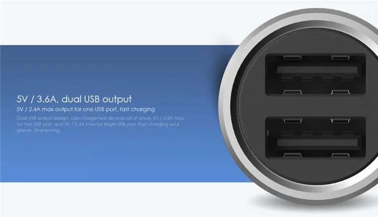 Xiaomi Mi автомобиля Зарядное устройство с двумя портами USB макс. 5 В/3.5A металлический Стиль