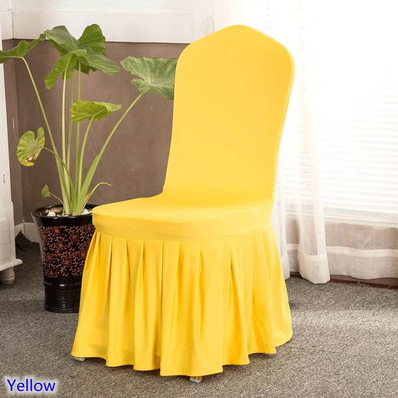 Yellow Colour skirted chair covers spandex lycra universal ruffled
