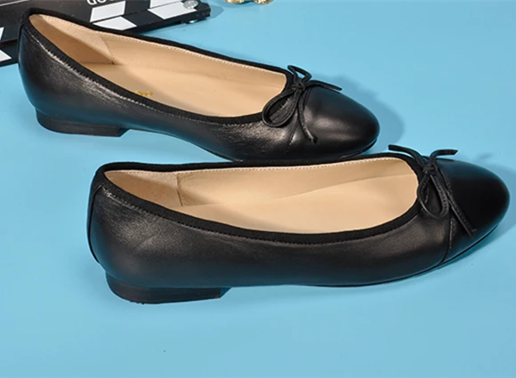 New Fashion Spring Autumn Women High Quality Office Lady Shoes Cow Leather Round Toe Bowite Ballet Flats Casual Dress Shoes