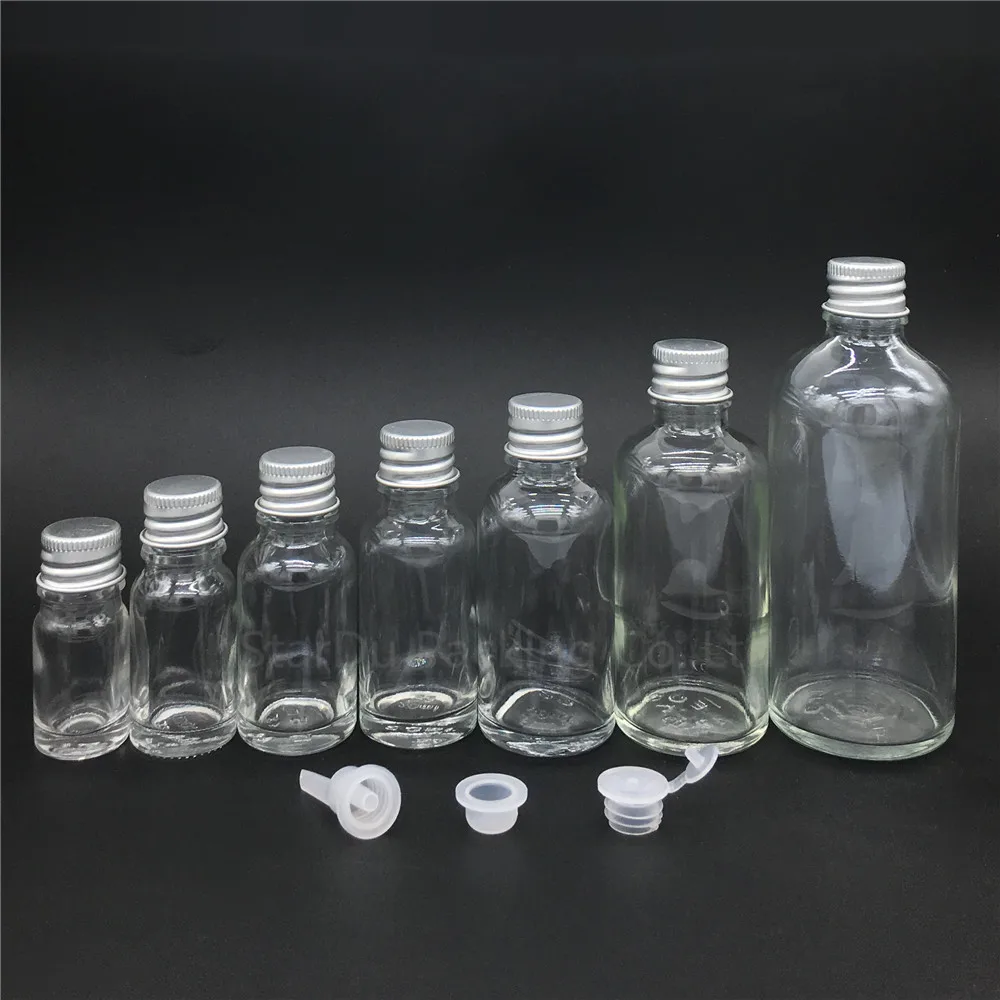 

5ml/10ml/15ml/20ml/30ML/50ml/100ml transparent Glass Bottle Vials Essential Oil Bottle with Aluminum cover Perfume bottles