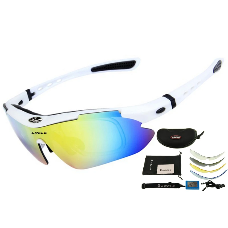 LOCLE 5 объектив походные очки тактические поляризационные мужские очки для стрельбы страйкбол очки близорукость для кемпинга пешего туризма велосипедные солнцезащитные очки - Цвет: Белый