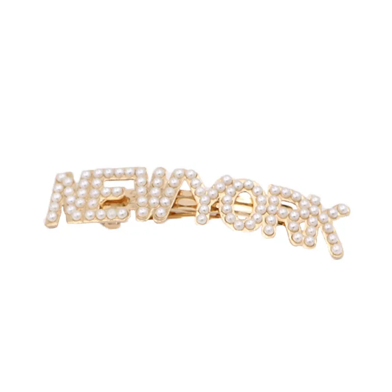 Korean Pearls Letter Metal Hair Clips for Women Girls New York Paris London Milan Statement Barrettes Pearl Hair Accessories
