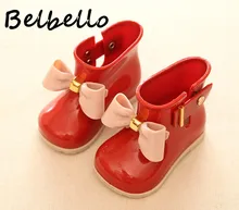 Belbello Baby Girls Rainboots Children Flats Kid Shoes Ankle Boots Slip On Sweet Bowtie Fashion Casual Round Toe Soft Sole Shoes