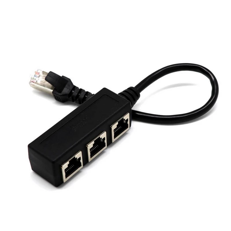 Mayitr 1pc 1 to 3 Socket LAN Plug Splitter Black ABS RJ45 Extender Connector Adapter for Ethernet Network