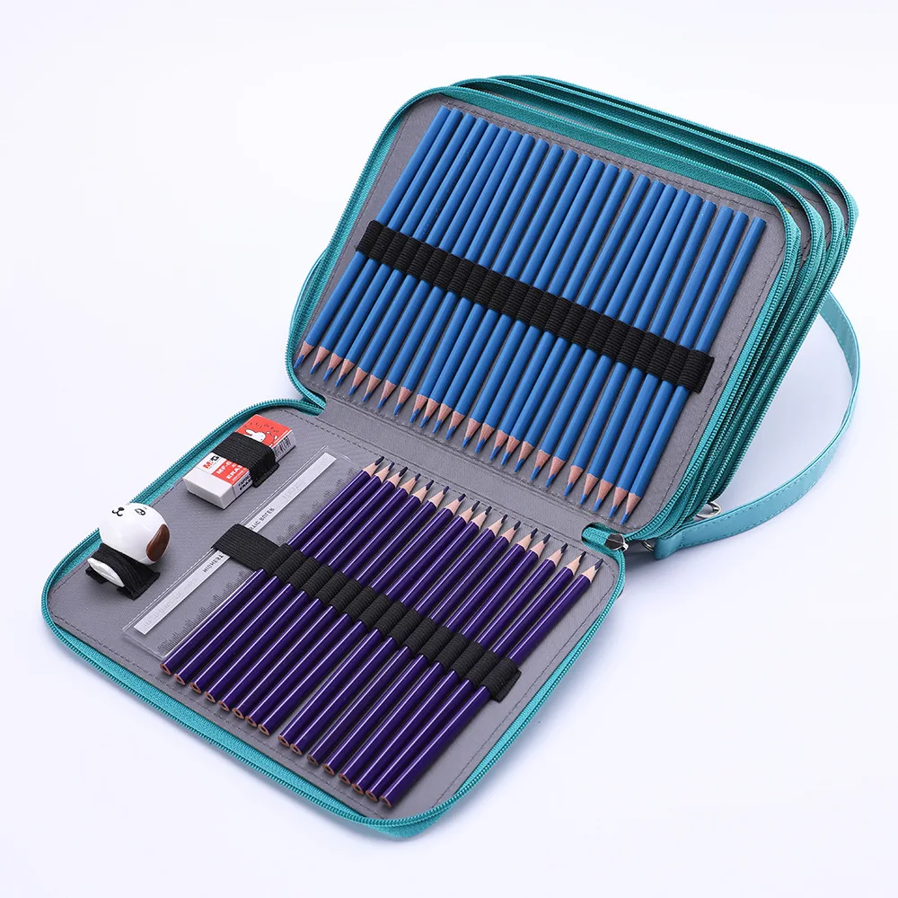 

PU Leather Colored Pencil Case Adjustable Strap Large Capacity Carrying office organizer cases bag school pencil case