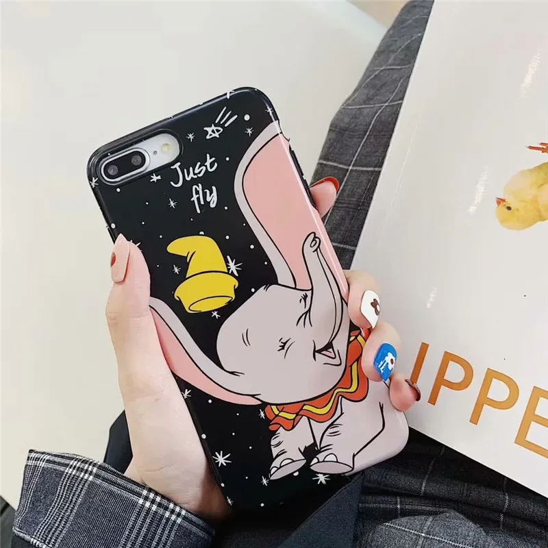 

GYKZ Cute Cartoon Dumbo Phone Cases For iPhone XS MAX X XR 7 8 6 6s Plus Elephant Soft IMD Letter Back Cover For iPhone 6 Coque