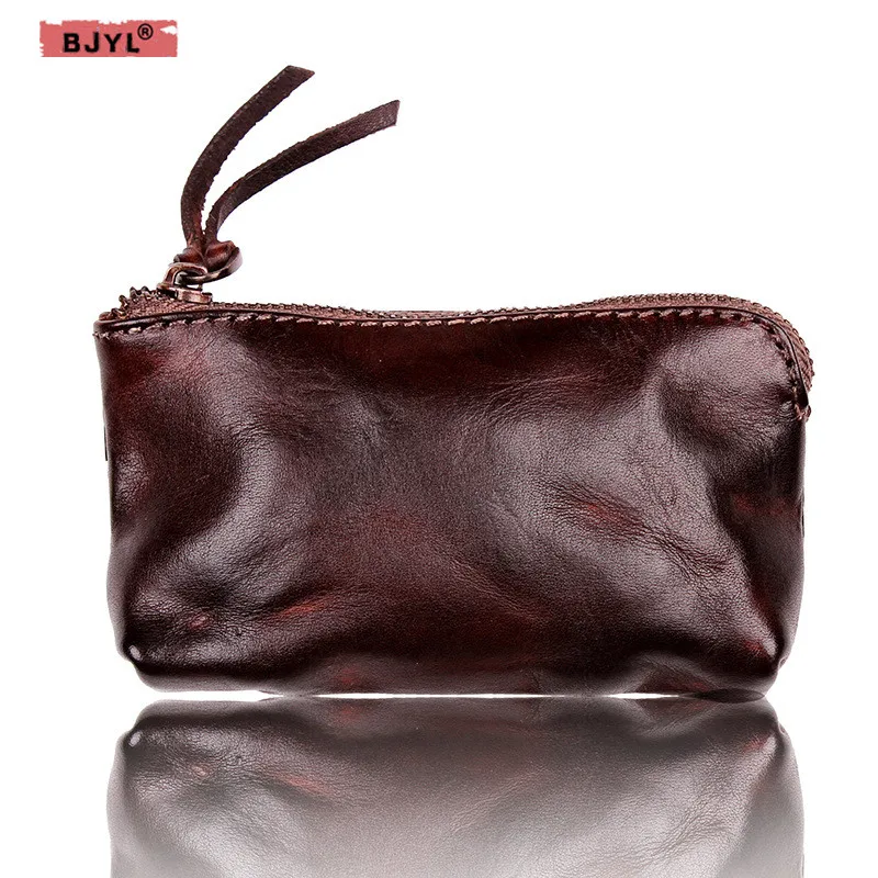 

BJYL New mini Genuine leather coin purse card package coin key bag retro leisure men and women small wallets