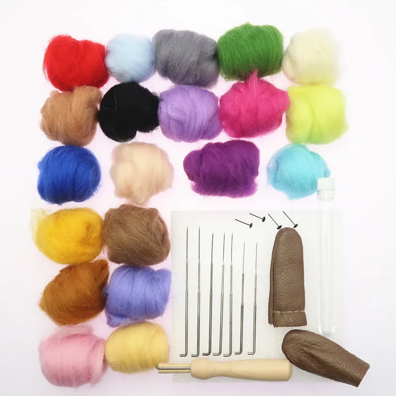 

5g X 20 Colors Wool Felt Roving Wool Felting Tool Kit Fiber Material with Felt Needle Set Weaving Needlework Spinning Craft Kits