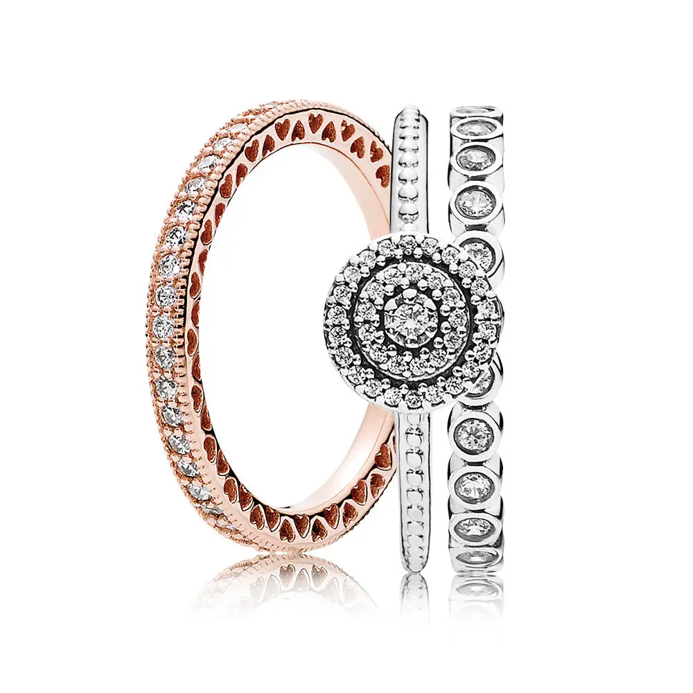 

NEW 100% 925 Sterling Silver Elegance Ring Stacked Charms Rings Set Fit European Girl DIY Original Jewelry Gift A set of prices