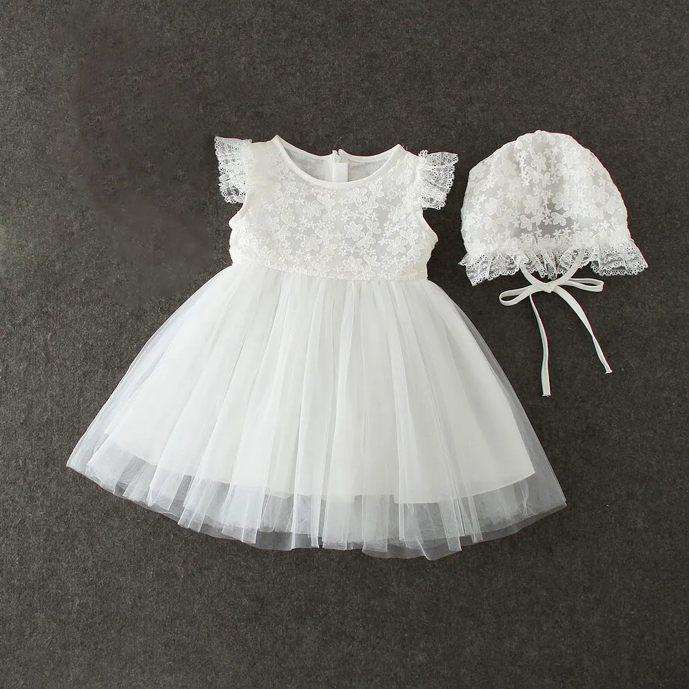 Buy summer baby girl dresses with cap white lace