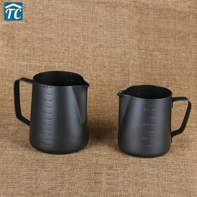 Best Price 350/600ml Teflon Coffee Cup Non-stick Coating With Scale Pull Flower Cylinder Stainless Steel Cappuccino Art Cups Milk Mugs Cafe