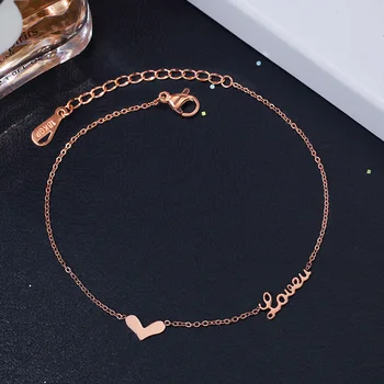 

YUN RUO Fashion Rose Gold Anklet Elegant Letter Chain Charm Woman Girl Gift 316 L Stainless Steel Jewelry Top Quality Not Fade