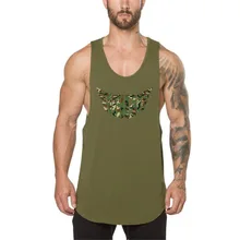 Мужской жилет хлопок спортивный жилет для бега принт Бодибилдинг без рукавов Футболка