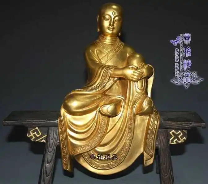 

Tibet Buddhism Pure Copper 24K Gold Gild Wooden bench Buddha Bodhisattva Statue