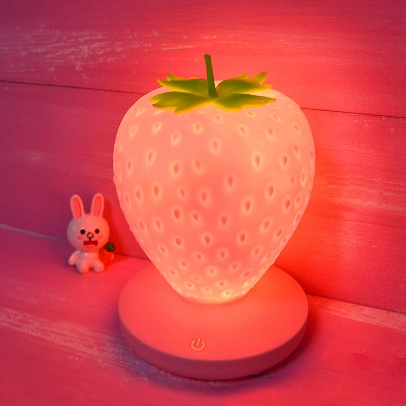 

3D Romantic Atmosphere Strawberry LED Night Light LED Pink Red Blue Lighting Wedding Birthday Gift for Kids, Girl and Lover