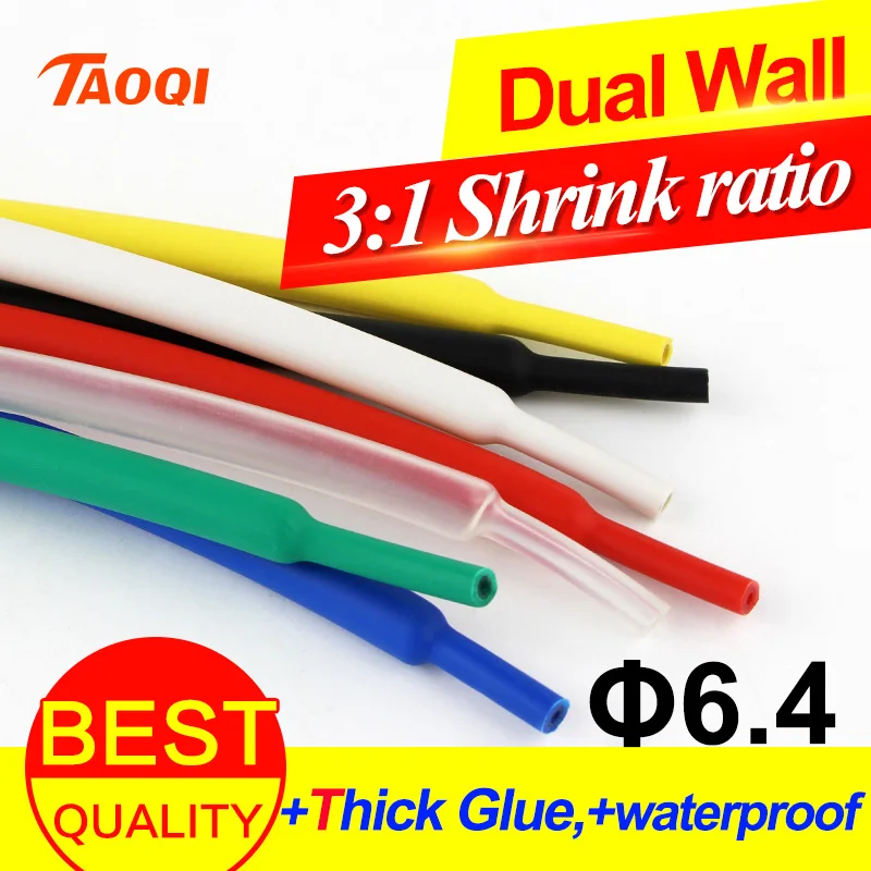 

1meter/lot Heat Shrink Tube 6.4mm Adhesive Lined 3:1 1/4 inch ratio Dual Wall Tubing with Glue Waterproof Wrap Wire Cable kit