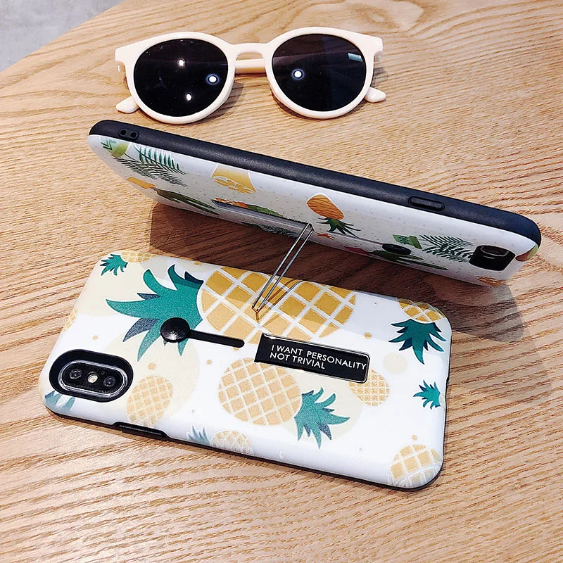 

Fashion Hidden Finger Ring Holder Bracket Stand Case For iPhone X XR XS Max Pineapple Cactus Cover For iPhone 10 6 6S 7 8 Plus