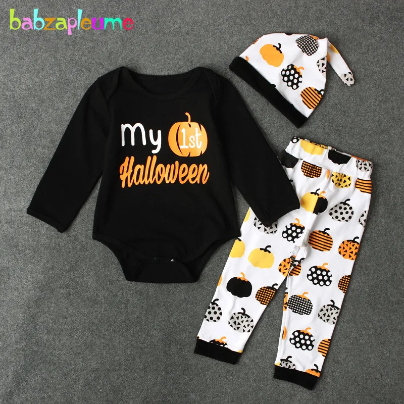 

3Piece Set Newborn Baby Girls Boys Clothes Cartoon Cute Pumpkin Kids Rompers+Pants+Hats Infant Jumpsuit Halloween Outfits BC1280