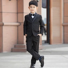 Новое поступление, Детские смокинги с отворотом для мальчиков, черный цвет, обычная специальная свадебная одежда для мальчиков, BA017