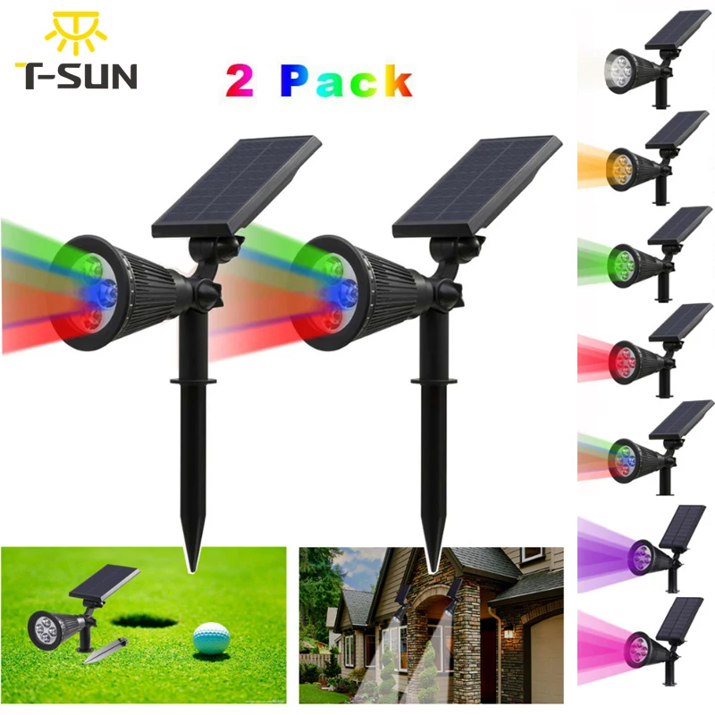 T-SUNRISE 2PACK Outdoor Lighting Solar Powered Spotlight 2-in-1 Adjustable LED Solar Landscape Lamp Light for Outdoor Garden