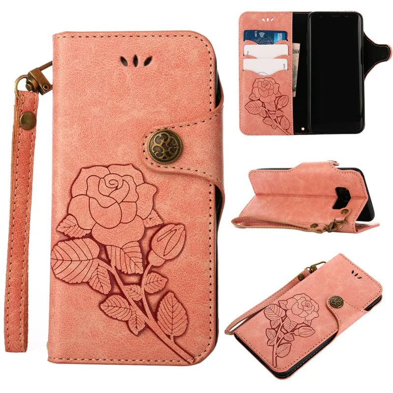 

Retro Wallet Phone Case for Samsung Galaxy S6 S7 Edge S8 S9 Plus Leather Flip Case for Samsung S7 S8 S9 Rose Flower Phone cover