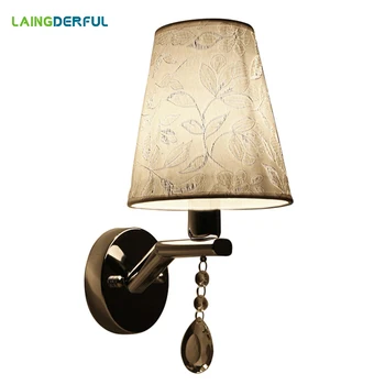 

Modern Brief Metal LED Wall Lamps Flower Decor Fabric Lampshade Bedroom Hanglamp 220V E14 Foyer Study Stairs LED Wall Lights