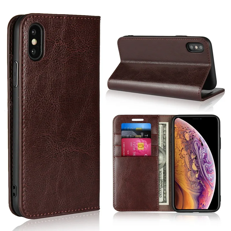 

Genuine Leather For iPhone 11 Pro 7 8 X XS Max XR Wallet Flip Cover Card Holder Phone Cases For iPhone 6 Plus Luxury Cow Skin