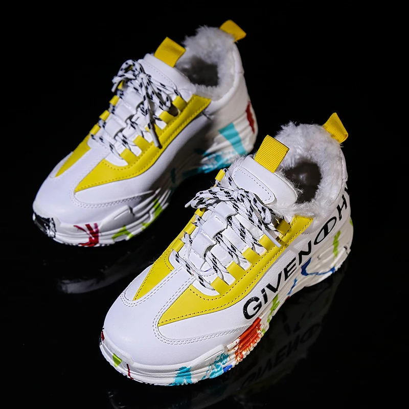 

BEITA 2018 Winter Plus Velvet Women Shoes Lace-Up Keep Warm Running Shoes Increase Height Women Sneakers Sport Shoes Woman
