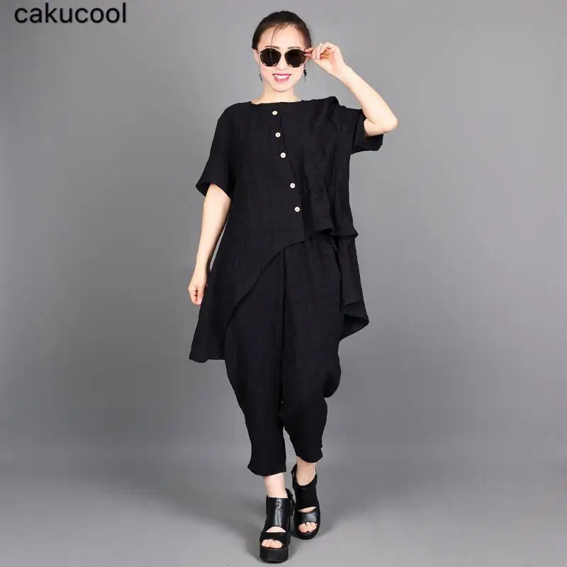 

Cakucool 2019 spring new fashion ladies suit Korean version of the personality female irregular jacket elastic feet harem pants