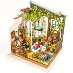 DIY деревянный Солнечный садовая Статуэтка кукольный домик 3D светодио дный мини-набор для кукольного домика с мебель комплект свет