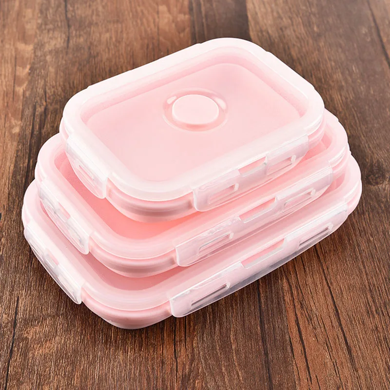 

3pcs Collapsible Silicone Lunch Box Food Fruit Storage Container Safe Kitchen Microwave Lunchbox HTQ99