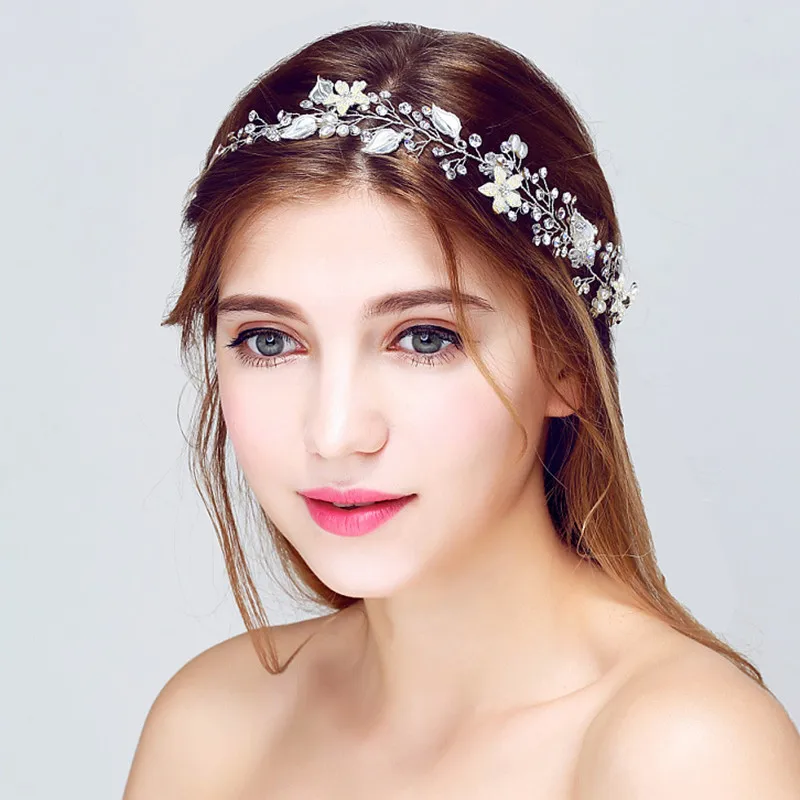 Bridal Leaf Headband Silver Wedding Accessories Crystal Hair Jewelry